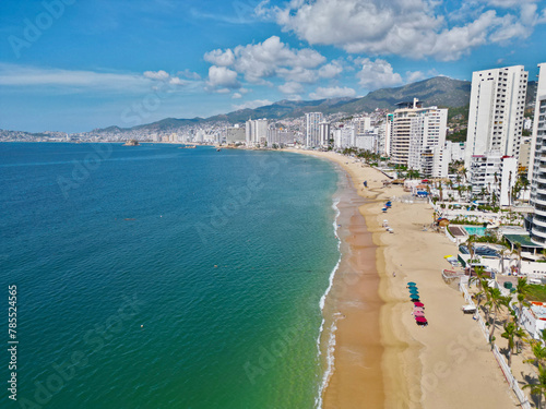 Drone View of Acapulco Bay with Golden Beach and Cityscape