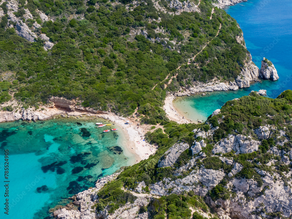 Aerial view of the Porto Timoni beach on the island of Corfu