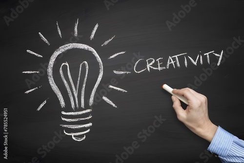 Creativity takes form on a chalkboard as a hand drawn lightbulb, representing inspiration