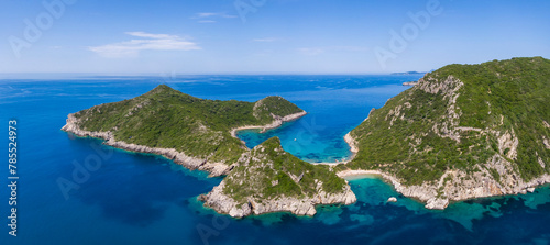 Aerial view of the Porto Timoni beach on the island of Corfu