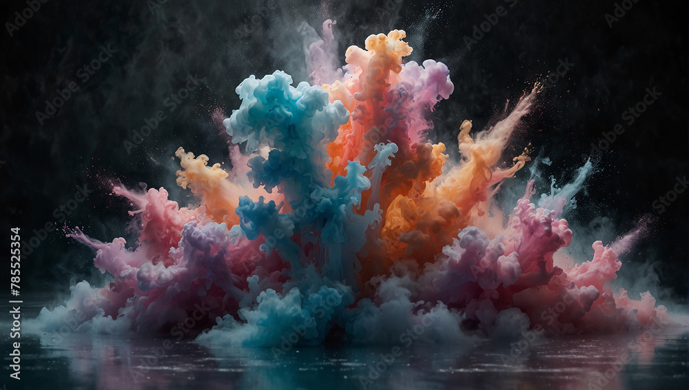 A colorful explosion of pink, blue, and purple smoke.

