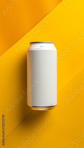 Blank white aluminum soda can mockup on abstract background with space for text placement © Ilja