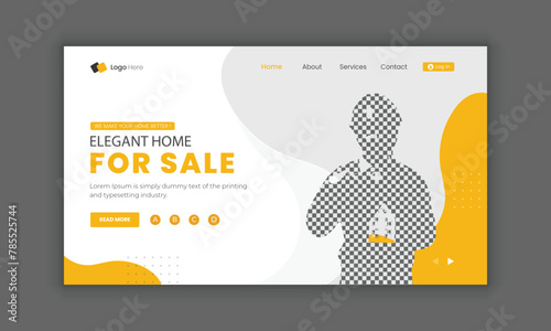 Hero banner for real estate website, landing page template with house signed property purchase agreement. Concept of real estate deal, buying a home. Modern Real estate website UIUX design. (ID: 785525744)