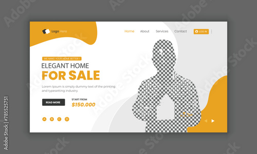 Hero banner for real estate website, landing page template with house signed property purchase agreement. Concept of real estate deal, buying a home. Modern Real estate website UIUX design. (ID: 785525751)