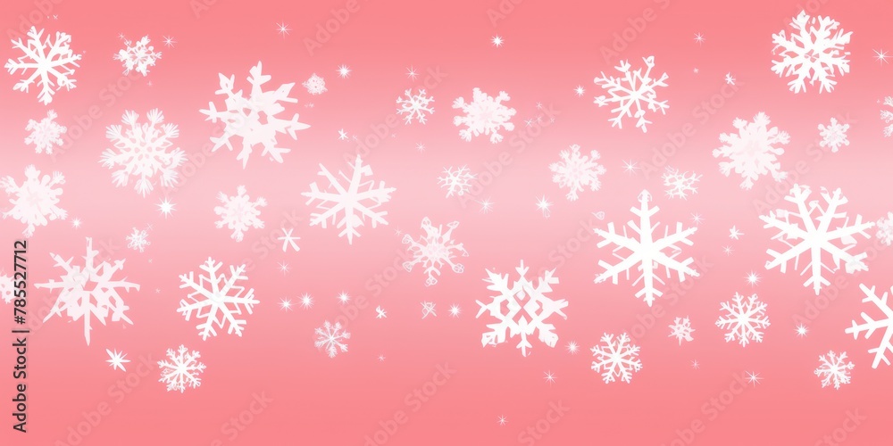White snowflakes on a rose background, a flat vector illustration in the simple minimalist style of a cute cartoon design with simple shapes