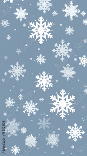 White snowflakes on a silver background, a flat vector illustration in the simple minimalist style of a cute cartoon design with simple shapes