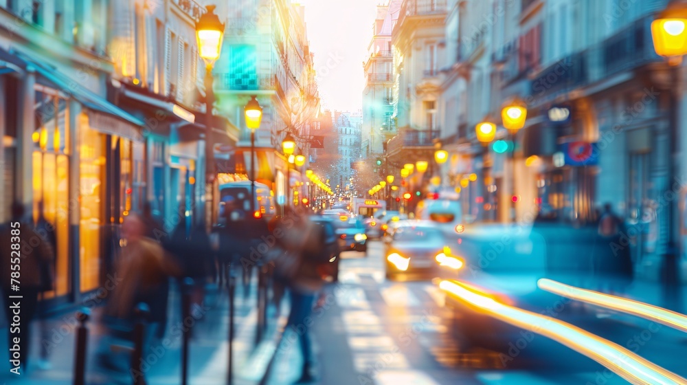 Blurred view of Parisian cityscape with motion blur effect on vibrant streets 02