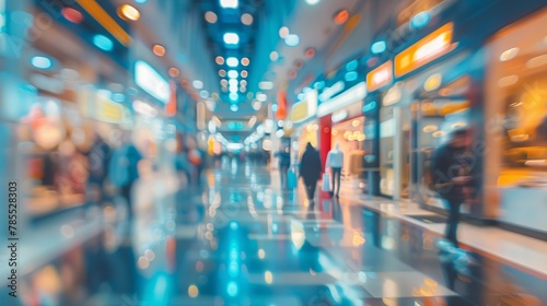 Blurred view of a bustling shopping mall with motion blur effect 02