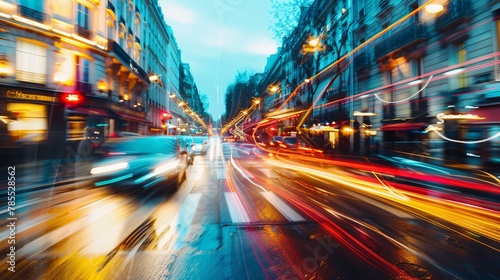 Blurred view of Parisian cityscape with motion blur effect on vibrant streets 03