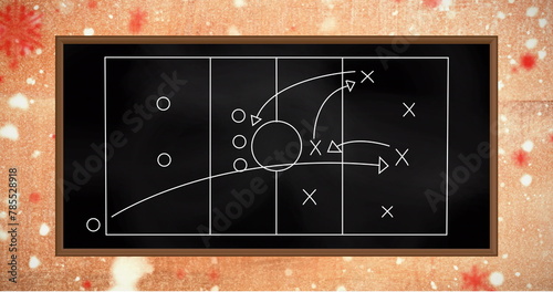 Image of game plan on black board over orange background