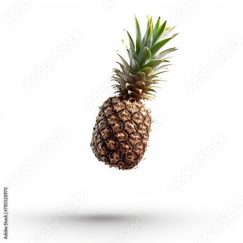 Falling fresh pineapple  isolated on white background. Concept of healthy eating or food design.
 photo