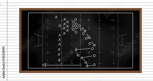 Image of game plan on black board over white background