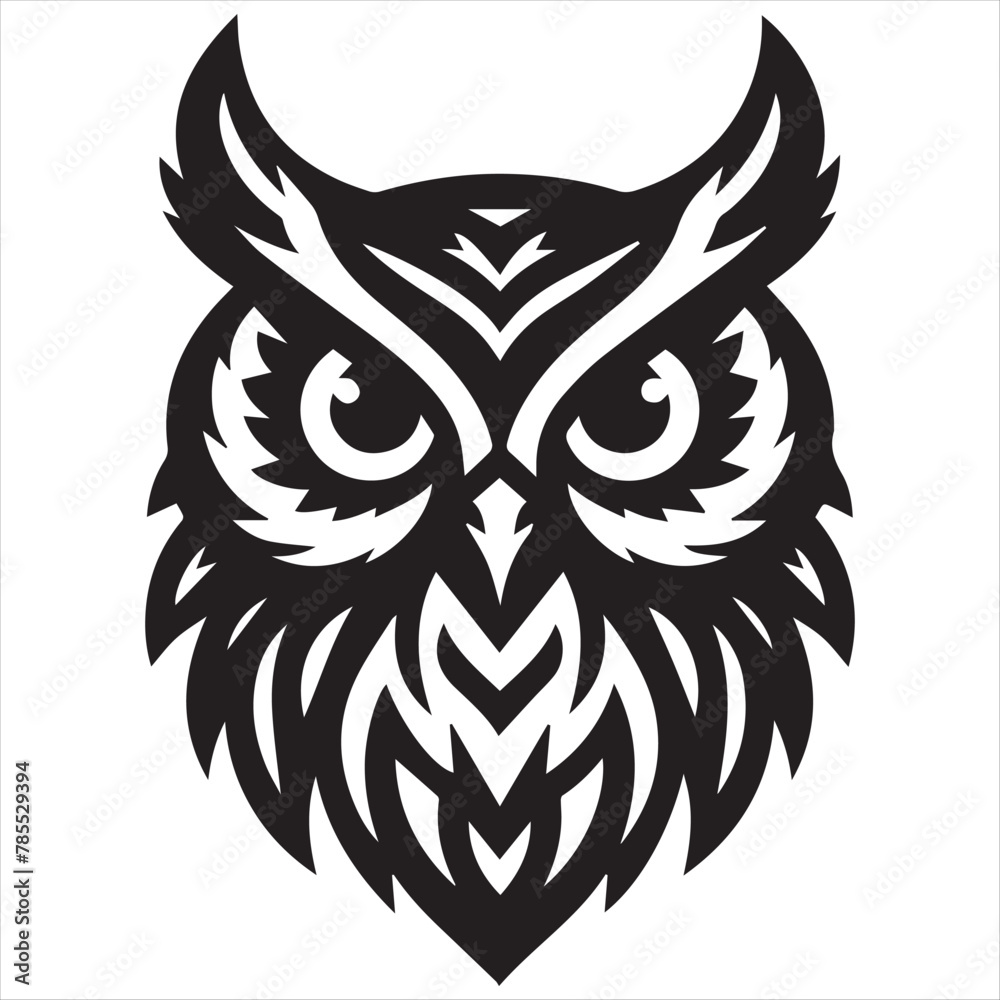 Owl head silhouette owl head vector illustration templates solid white background.