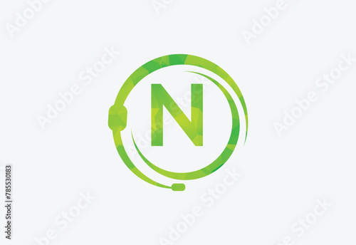 Headphones green Triangle Node Vector  with latter N