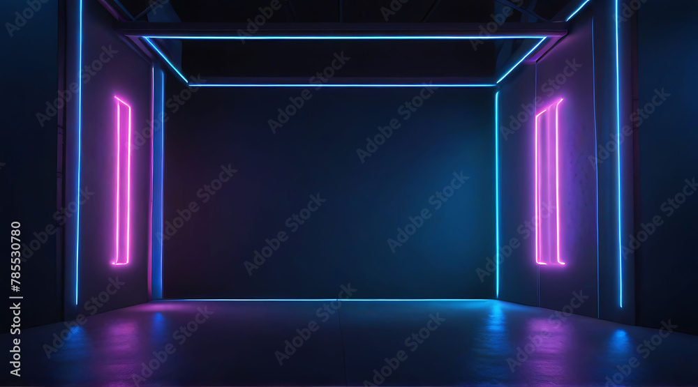 3d rendering of an empty room with an abstract background with pink ...