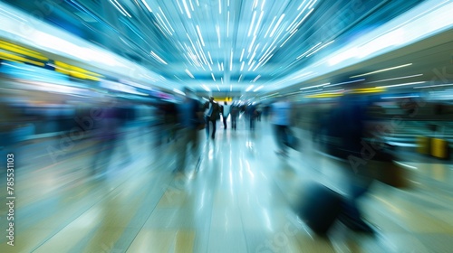 Blurred motion effect portraying the dynamic hustle and bustle of an airport terminal 01