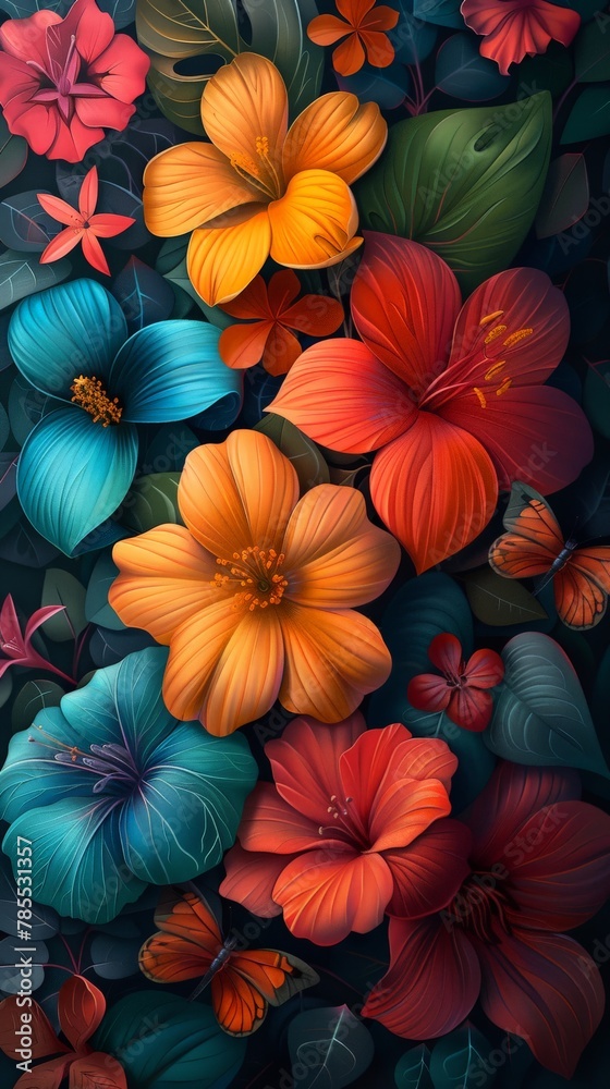 Colorful flowers painting on black background Colorful flowers painting on black background