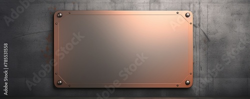 Tan large metal plate with rounded corners is mounted on the wall © Celina