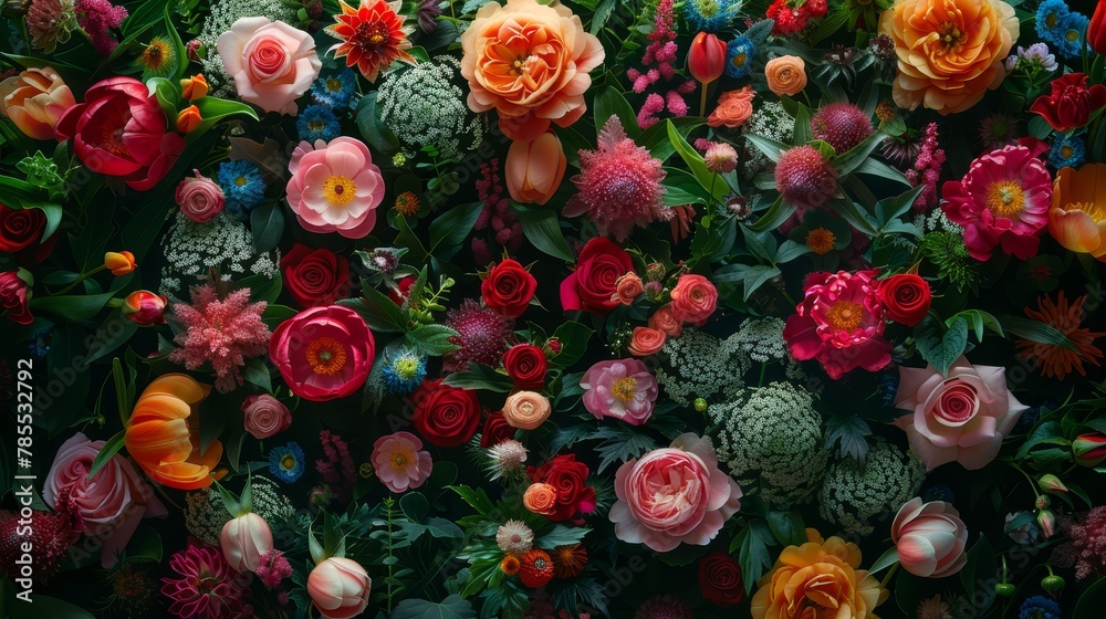 A bunch of flowers closely situated together A bunch of flowers closely situated together