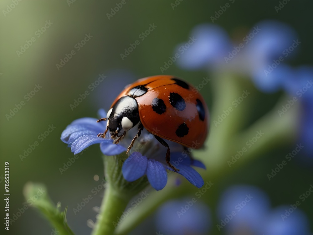 Fototapeta premium Macro of a Ladybird on a blue flower