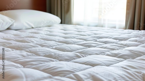 Close up of a white mattress protector on a well made bed for optimal search relevance