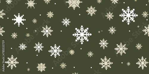White snowflakes on an olive background, a flat vector illustration in the simple minimalist style of a cute cartoon design with simple shape