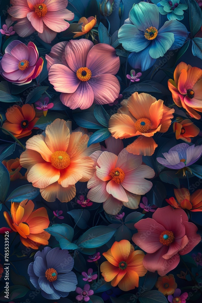 Bunch of flowers on wall Bunch of flowers on wall