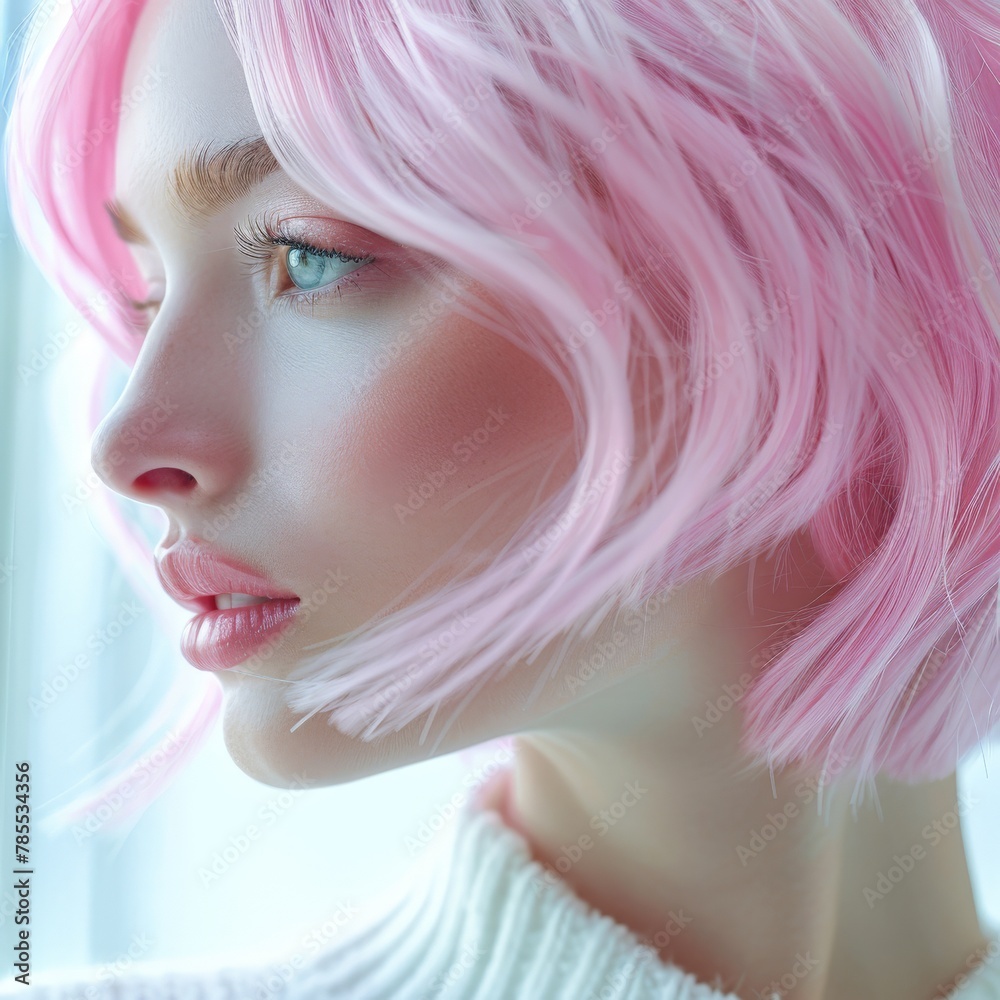 Close up of person with pink hair