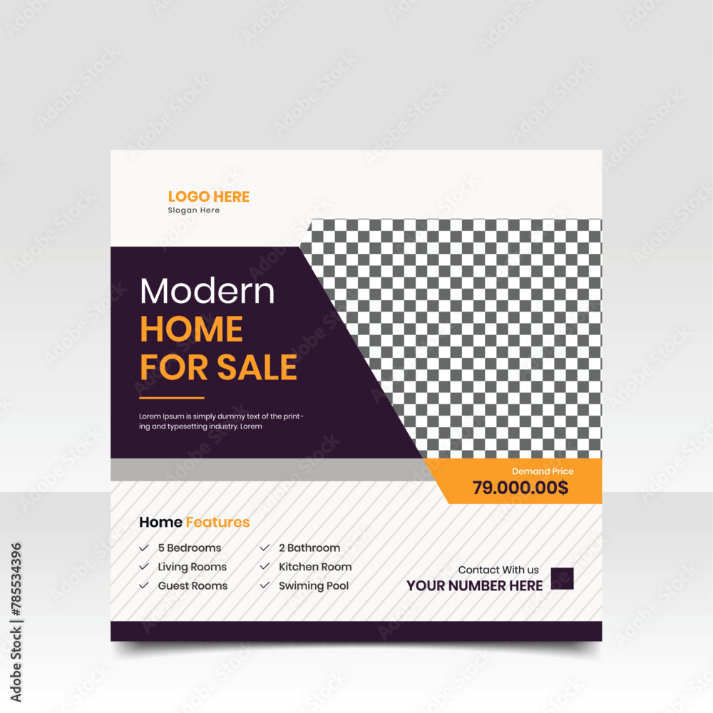 Modern Home for sale and creative real estate and development social media post design template or Web Banner