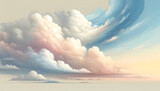 soft, fluffy clouds drifting across a sky painted in gentle pastel tones