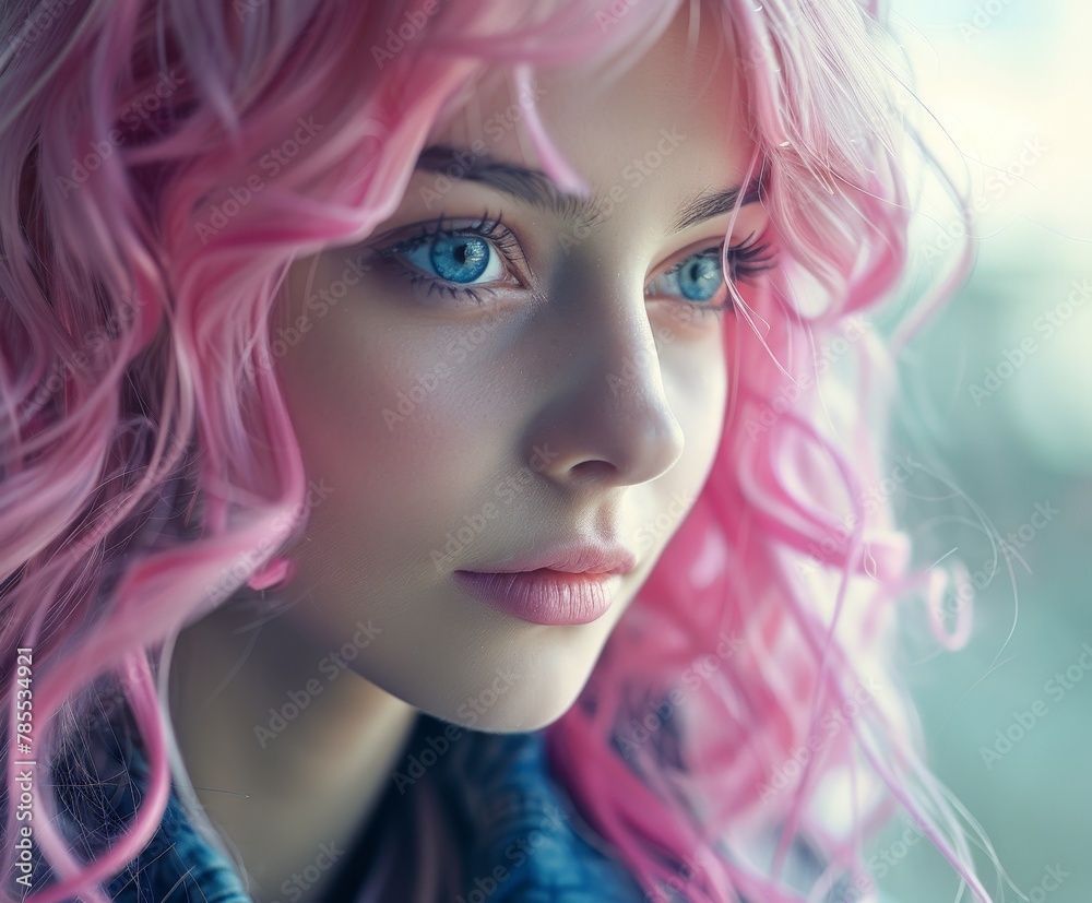Close up portrait of person with pink hair