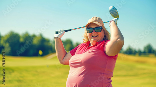 Joyful Female Golfer Celebrating Success on Sunny Day