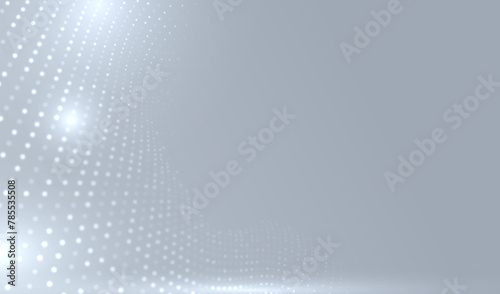 Grey and white halftone modern bright banner vector. Blurred pattern dots perspective effect background. Abstract creative graphic template. Business or web, website style texture.