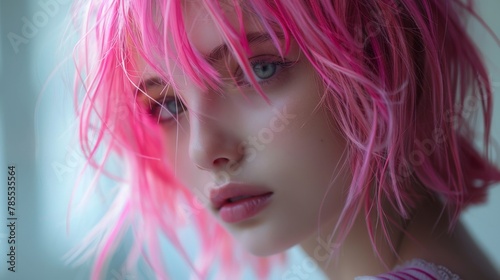 Close up of a person with pink hair