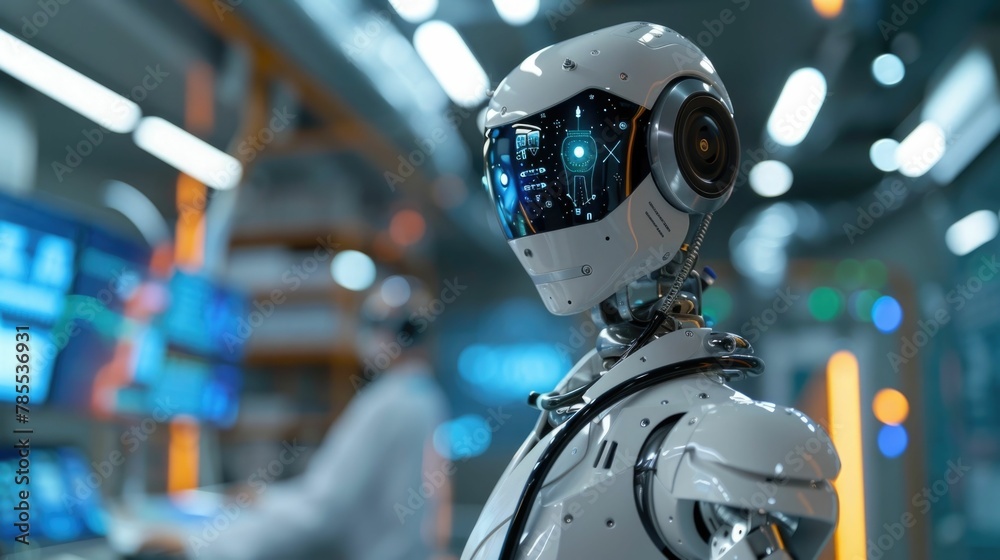 Robotic Healthcare Professional Performing Comprehensive Digital Diagnostics with Advanced Medical Equipment Robotic Healthcare Professional Performing Comprehensive Digital Diagnostics with Advanced Medical Equipment