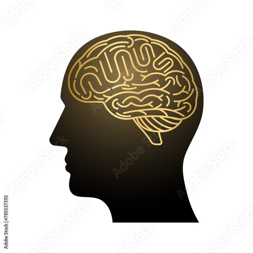 Brain. Head with Human Brain. Vector Illustration Isolated on White Background. Creativity and Intelligence Concept. 