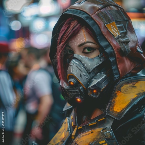 Mysterious Sci-Fi Warrior with Mask and Hood in Urban Setting