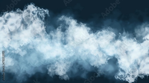 White smoke cloud with overlay effect on transparent background. The ground is covered with fog in a realistic manner. A modern illustration of smoky mist or toxic vapour on the floor. Meteorological