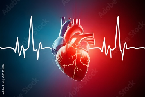 Human heart with cardiogram for medical heart health care background, symbolizing cardiovascular wellness