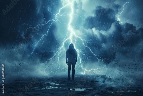 Photo person struck lightning storm intense emotion fear awe atmospheric dramatic 05 photo