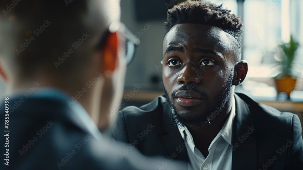 Young black man during a job interview in a company Young black man during a job interview in a company
