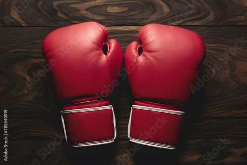 ImageStock Pair of red leather boxing gloves, symbolizing sport and competition concept photo