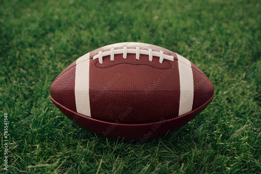 Leather American football on green field, capturing the essence of traditional sportsmanship Leather American football on green field, capturing the essence of traditional sportsmanship