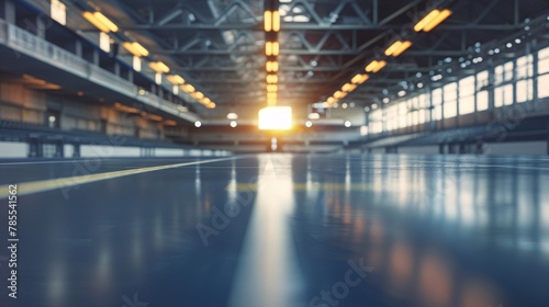 Blurred perspective of an uninhabited stadium interior, capturing the emptiness and the architectural grandeur, with muted colors and ambient lighting 01