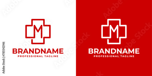 Letter M Medical Cross Logo, suitable for business related to Medical Cross or Pharmacy with M initial