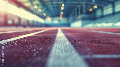 Blurred image of an unoccupied athletics track, emphasizing the stillness and the grandeur of the space, with muted colors and soft lighting 01