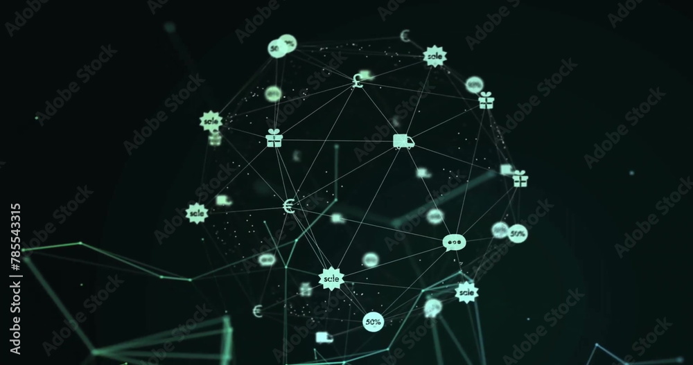 Obraz premium Image of network of connections with symbols on black background