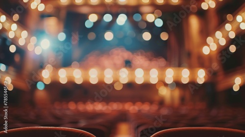 Blurred view of a music hall with soft lighting, hazy atmosphere, and distant stage 01