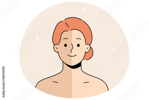 Portrait of woman with half face natural versus tan. Girl with tanned facial skin. Concept of beauty products and cosmetics. Vector illustration.