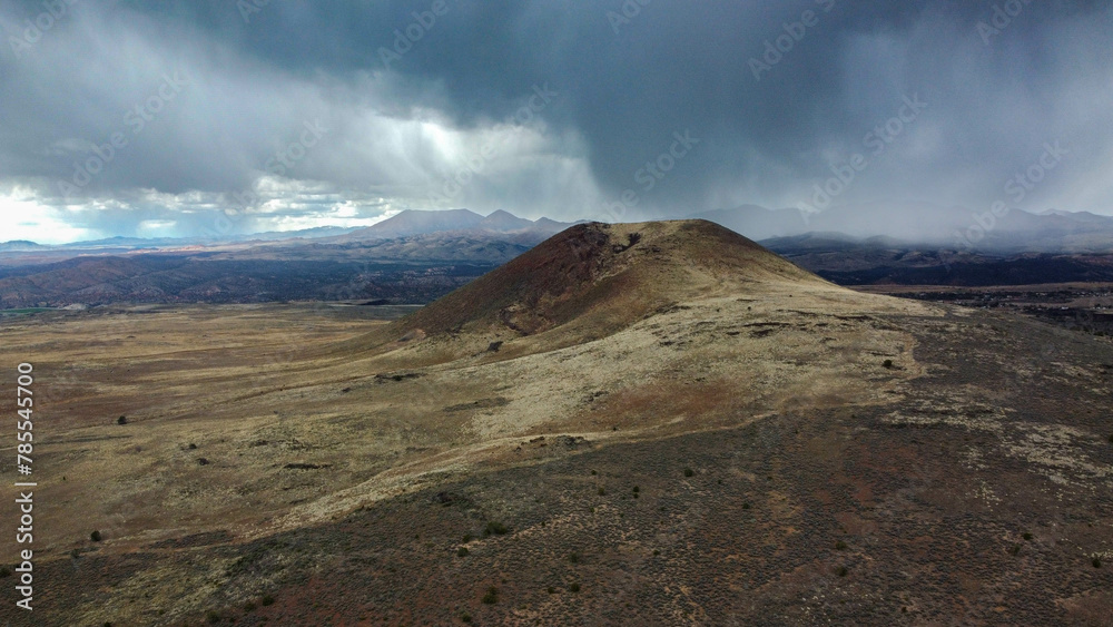 Aerial View of Ancient Veyo Volcano St. George Utah During a Storm 